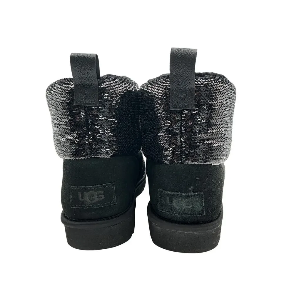 Koolaburra Sequined Black Classic Mini Mirror Ball Boots Size 7